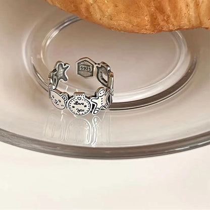 Gingerbread Man 925 Sterling Silver Adjustable Ring