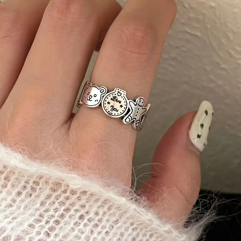 Gingerbread Man 925 Sterling Silver Adjustable Ring