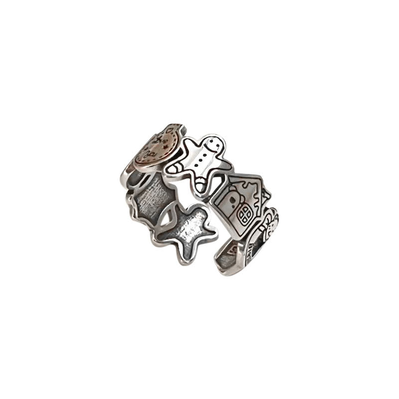 Gingerbread Man 925 Sterling Silver Adjustable Ring