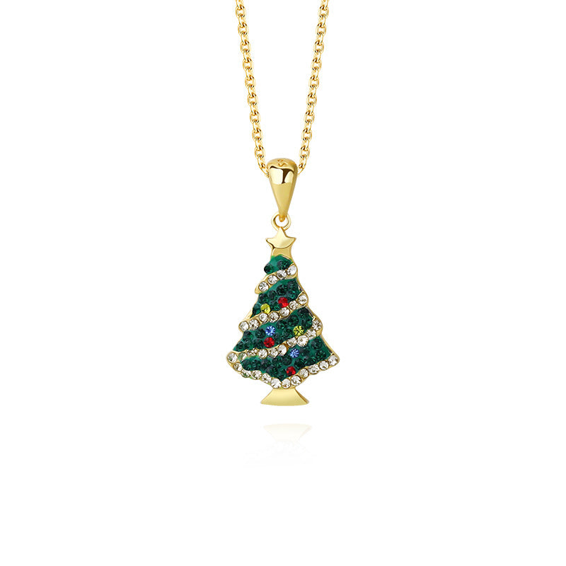 CZ Green Christmas Tree 925 Sterling Silver Necklace