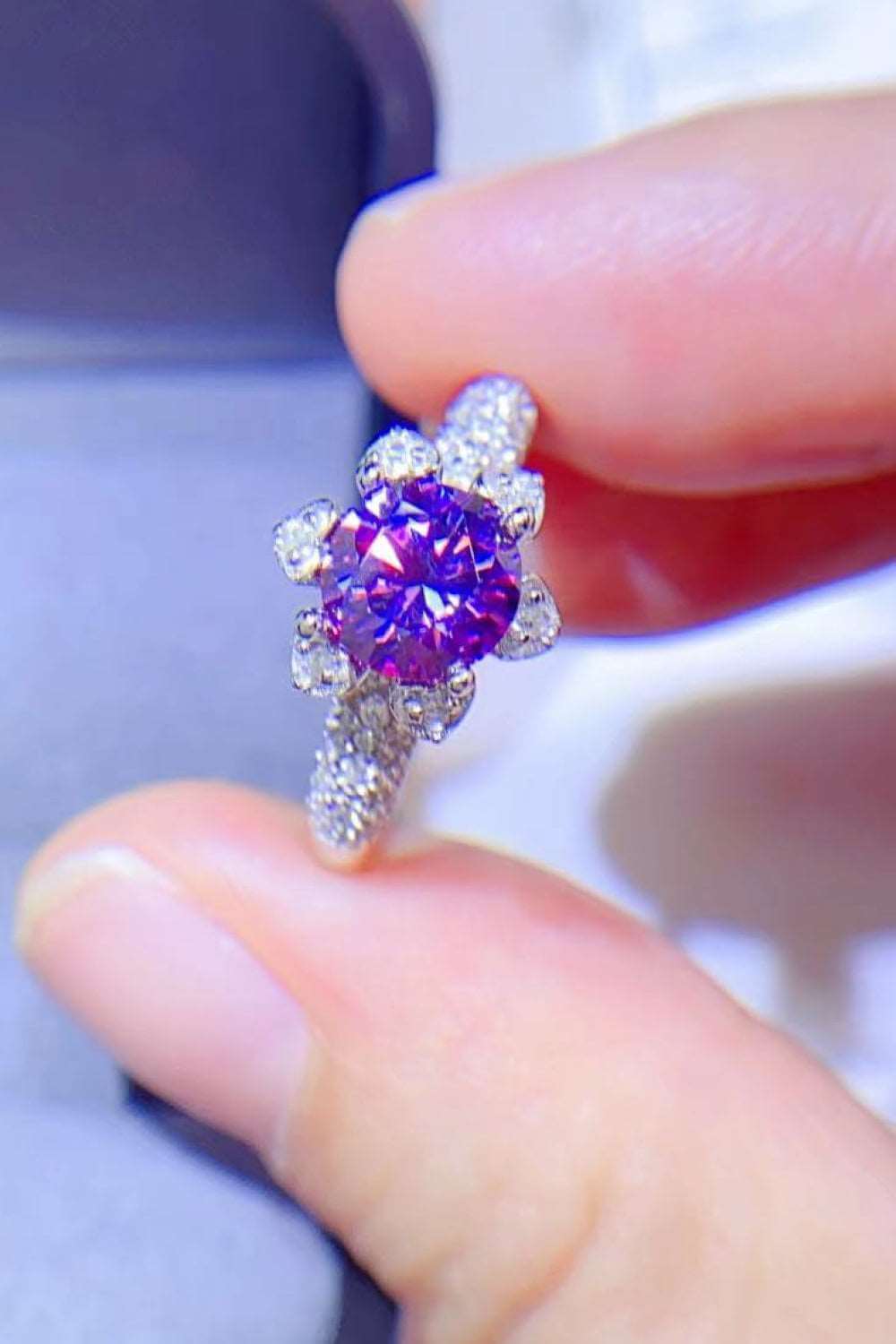 1 Carat Purple Moissanite 925 Sterling Silver Ring