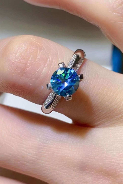 1 Carat Sky Blue Moissanite 4-Prong Ring