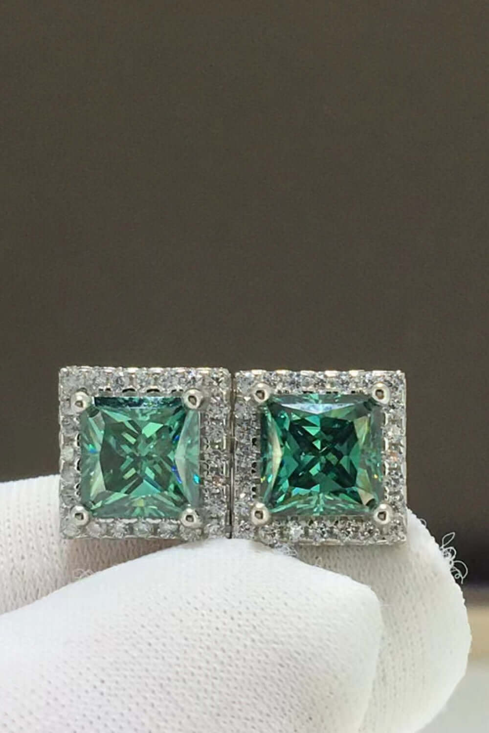 2 Carat Green Moissanite Square Stud Earrings