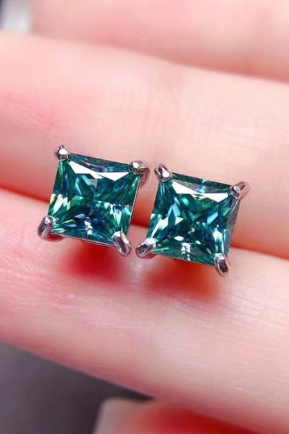 2 Carat Square Green Moissanite Four-Prong Earrings