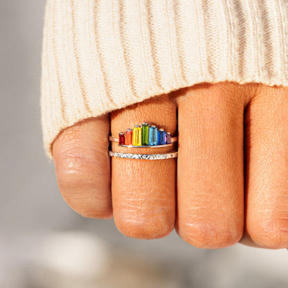 Rainbow Zircon 925 Sterling Silver Double-Layered Ring