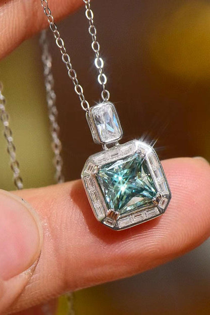 2 Carat Green Moissanite Square Pendant Necklace