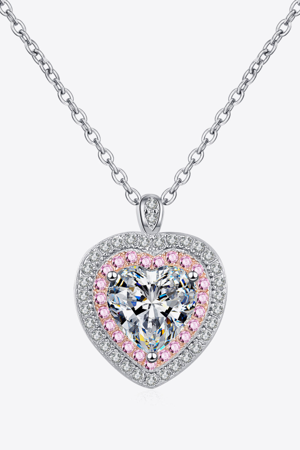 925 Sterling Silver 1 Carat Moissanite Heart Halo Pendant Necklace