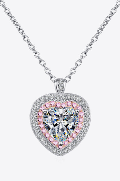 925 Sterling Silver 1 Carat Moissanite Heart Halo Pendant Necklace