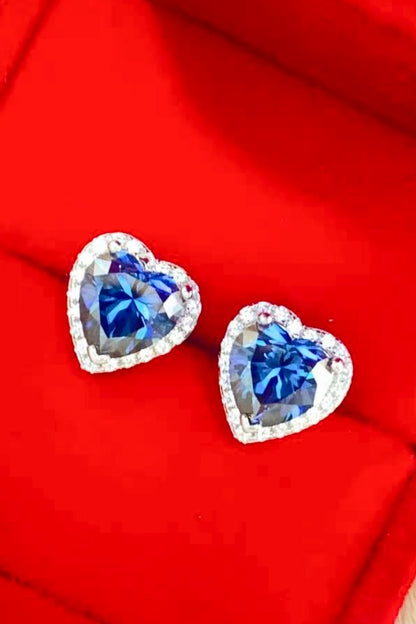 4 Carat Blue Moissanite Heart-Shaped Stud Earrings