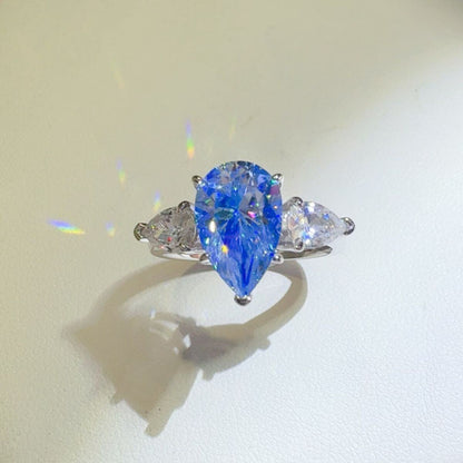 2 Carat Sky Blue Moissanite Teardrop Shape Ring