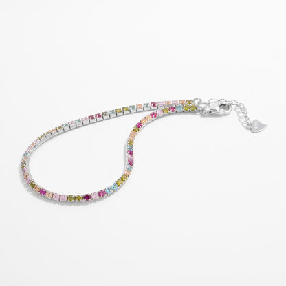 Rainbow Inlaid Zircon 925 Sterling Silver Tennis Bracelet