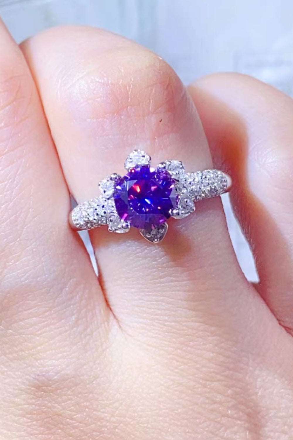 1 Carat Purple Moissanite 925 Sterling Silver Ring