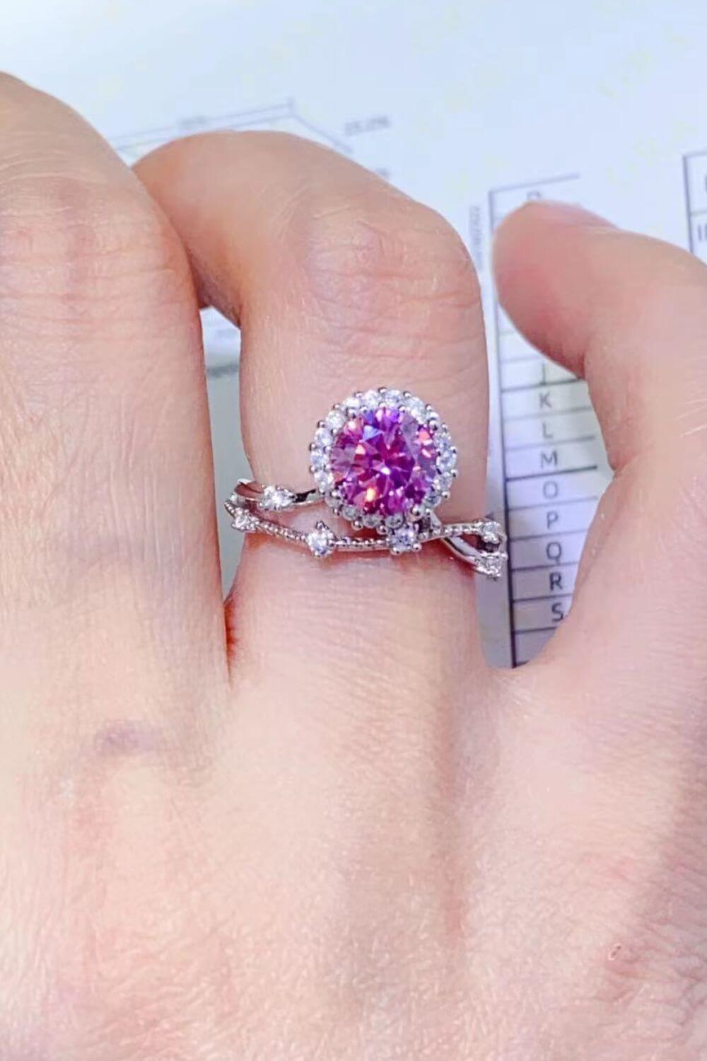 1 Carat Pink Moissanite 925 Sterling Silver Ring