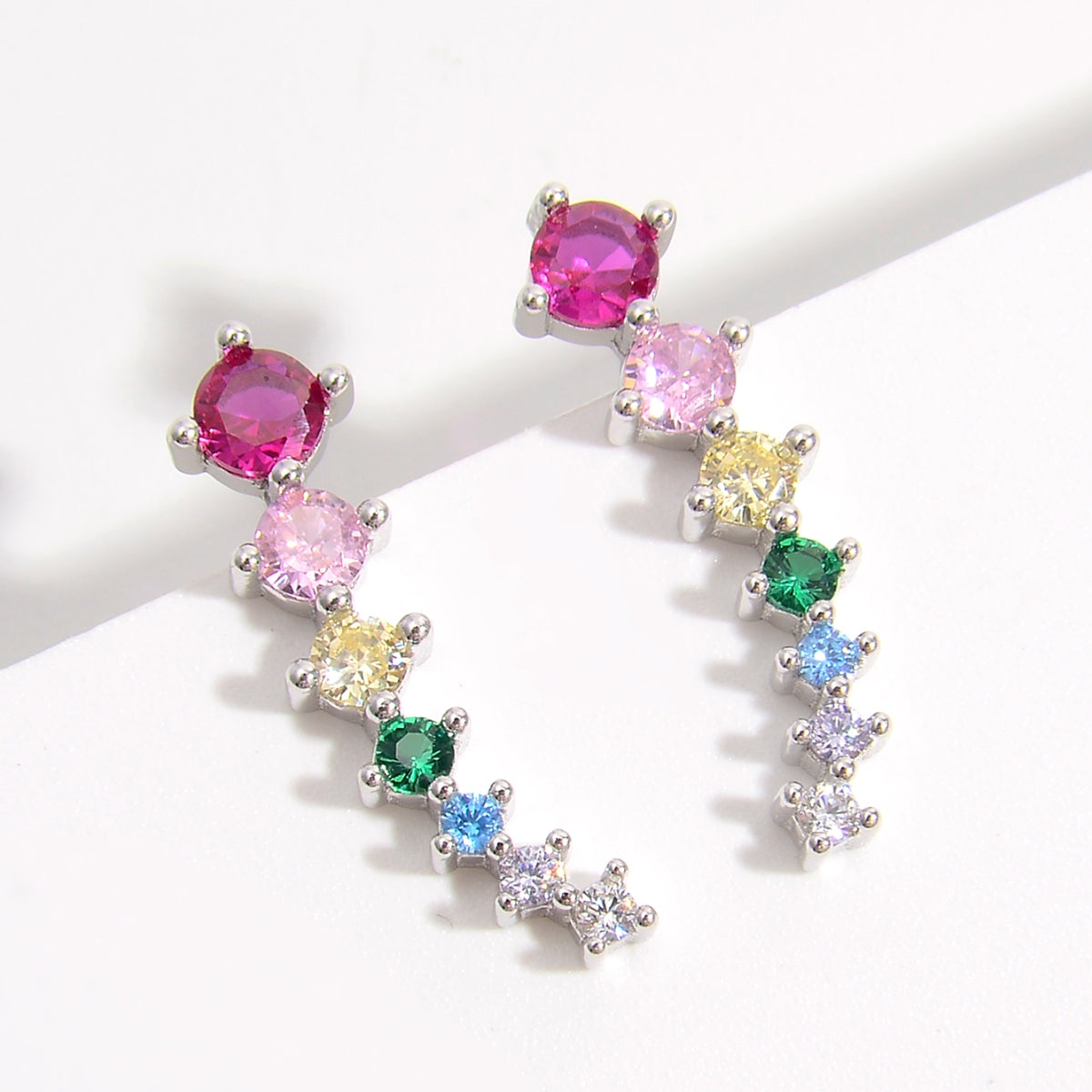 925 Sterling Silver Inlaid Rainbow Zircon Earrings