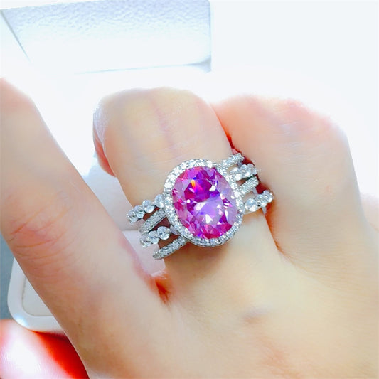 3 Carat Pink Moissanite 925 Sterling Silver Ring