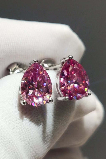 2 Carat Teardrop Pink Moissanite Platinum-Plated Stud Earrings