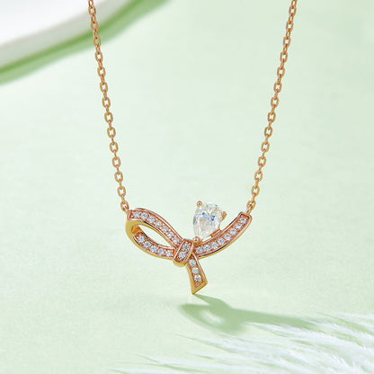 Moissanite 925 Sterling Silver Ribbon Necklace