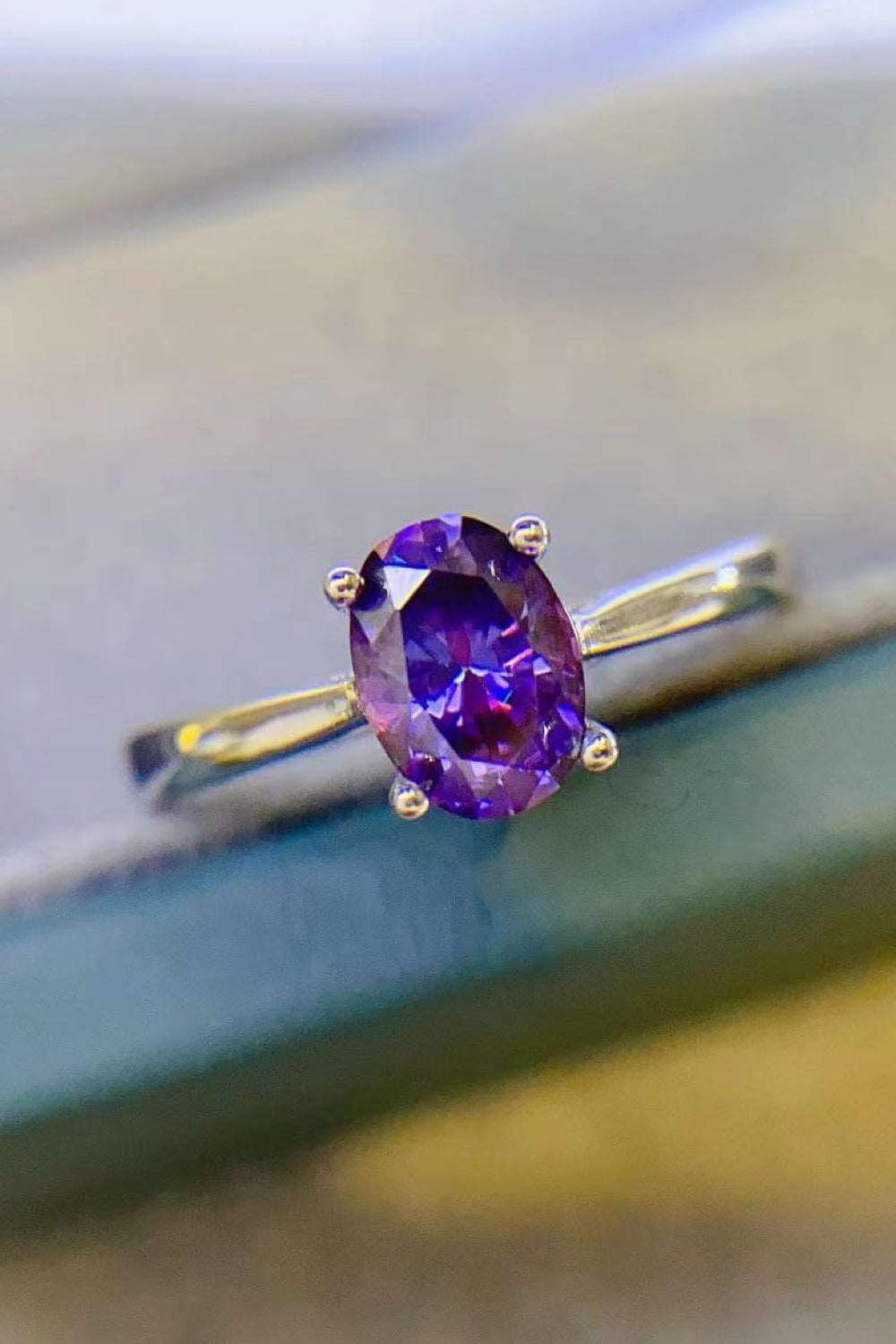 1 Carat Purple Moissanite 4-Prong Solitaire Ring