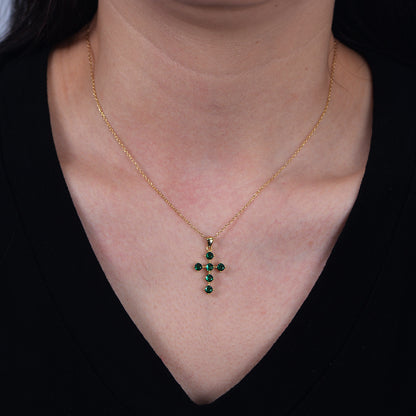 Green CZ Cross 925 Sterling Silver Necklace