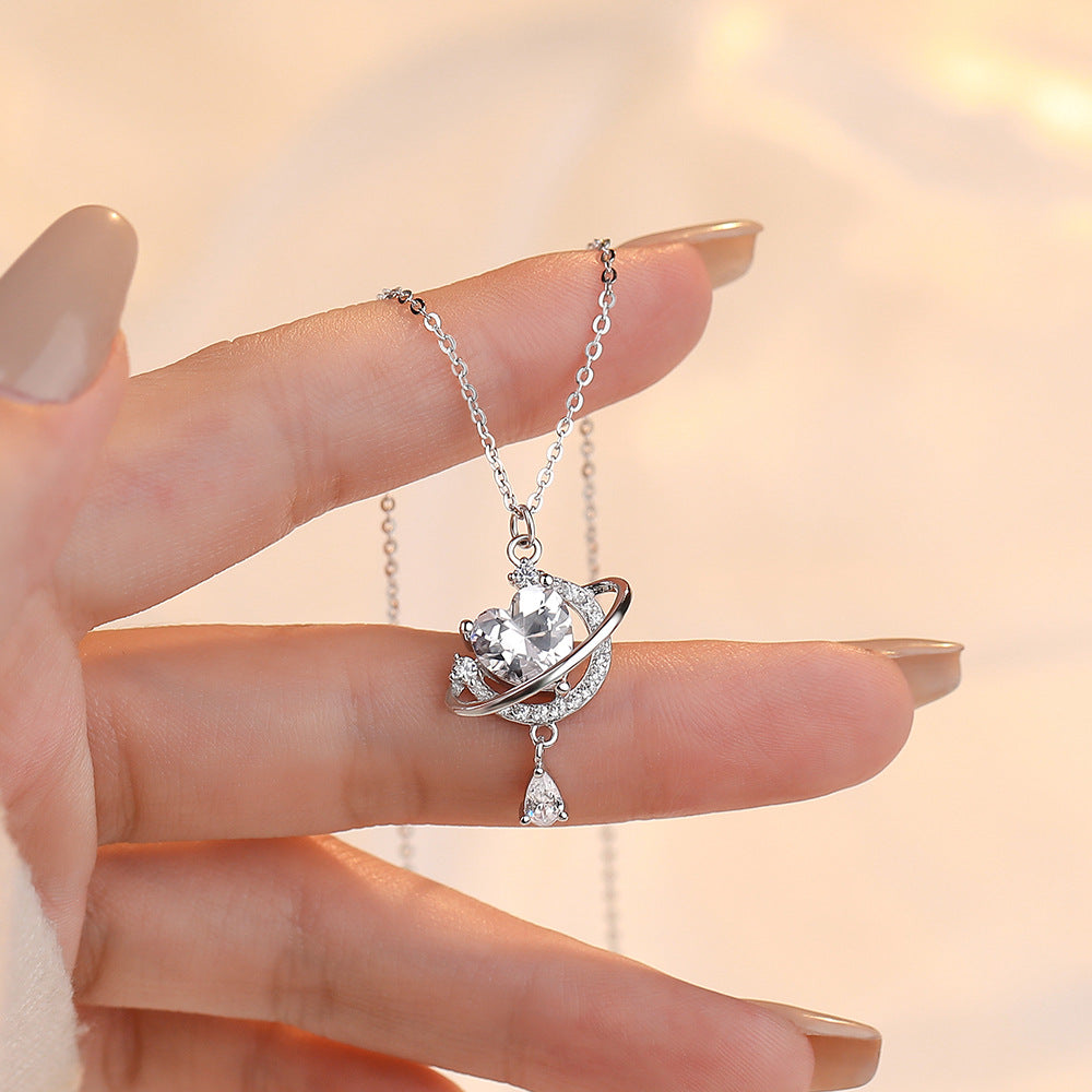 Shining CZ Planet 925 Sterling Silver Necklace