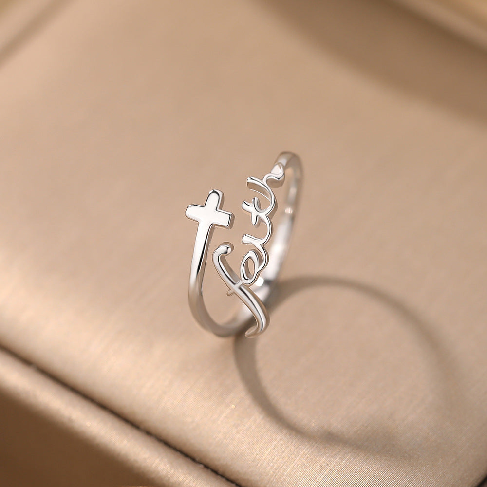 Cross Faith 925 Sterling Silver Adjustable Ring