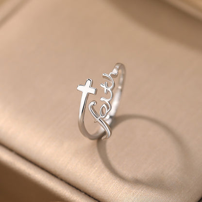 Cross Faith 925 Sterling Silver Adjustable Ring