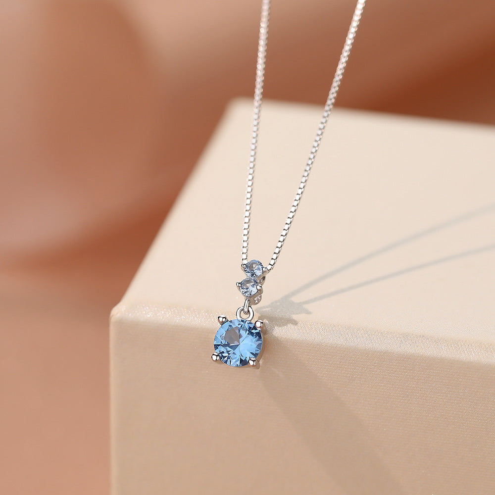 Blue Round Cubic Zirconia 925 Sterling Silver Necklace