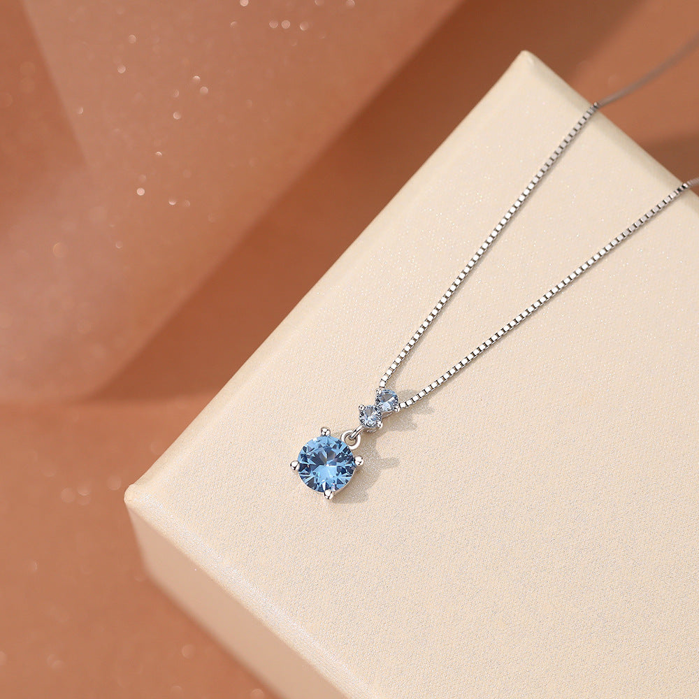 Blue Round Cubic Zirconia 925 Sterling Silver Necklace