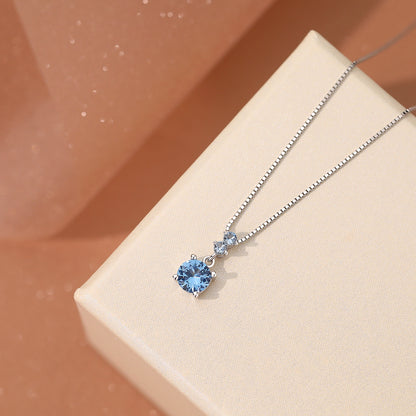 Blue Round Cubic Zirconia 925 Sterling Silver Necklace