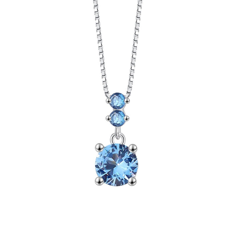 Blue Round Cubic Zirconia 925 Sterling Silver Necklace