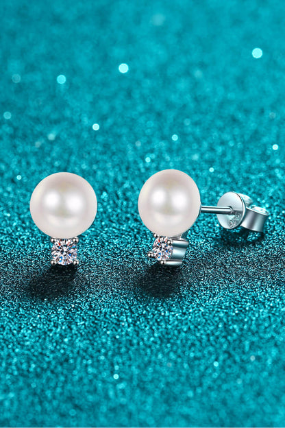 Elegant Moissanite and Pearl Stud Earrings