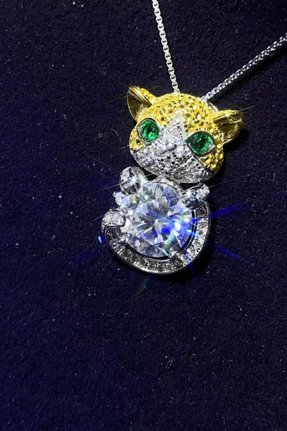 2 Carat Moissanite Cat 925 Sterling Silver Necklace