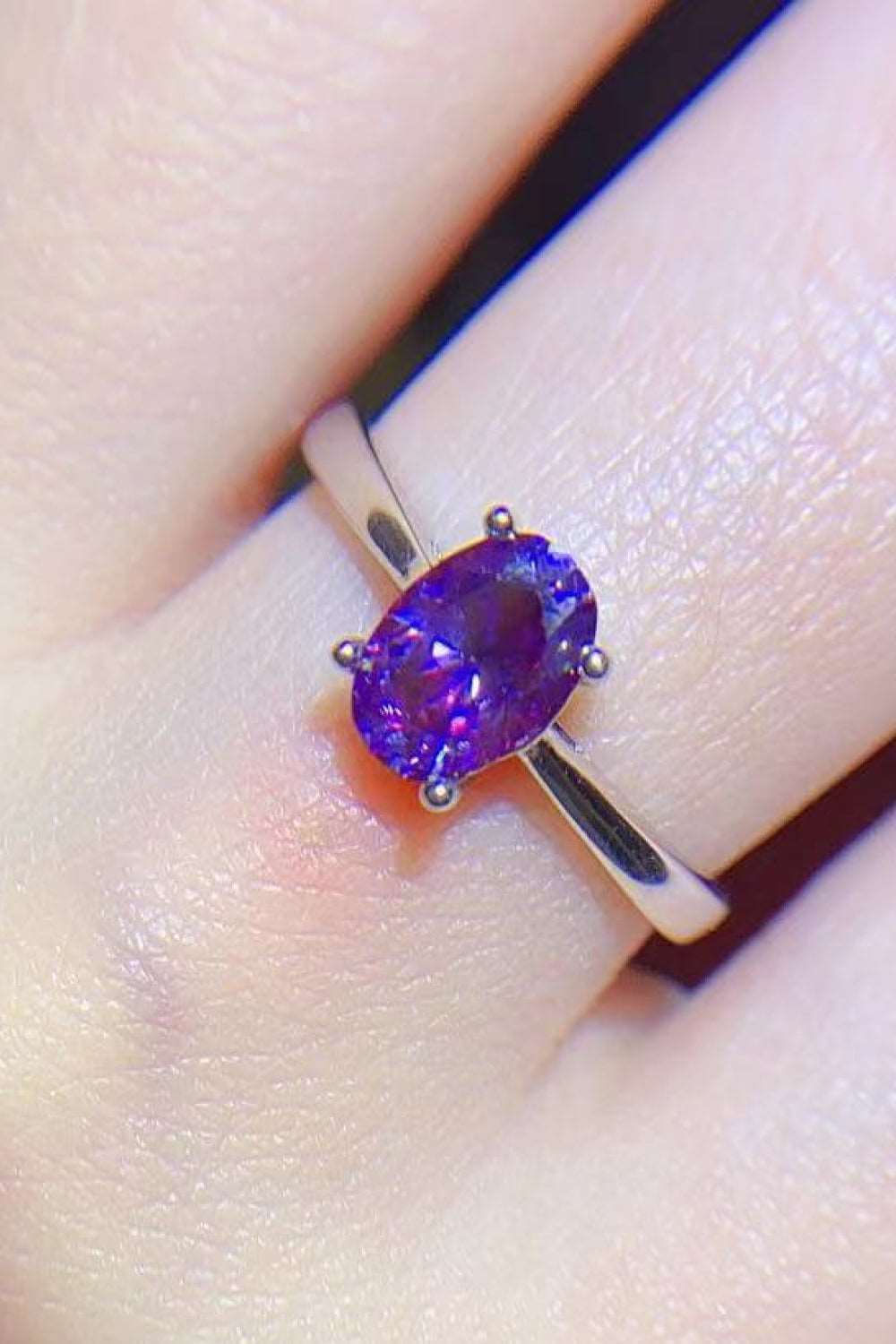 1 Carat Purple Moissanite 4-Prong Solitaire Ring