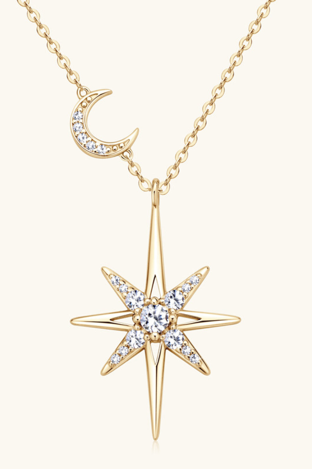 Stunning Celestial Star and Moon Moissanite Necklace