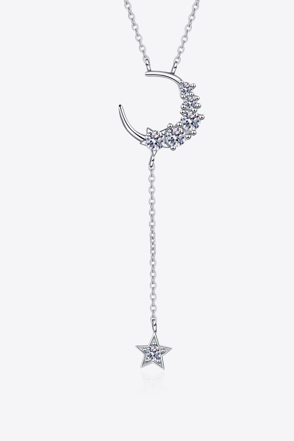 Star & Moon Moissanite Lariat Necklace