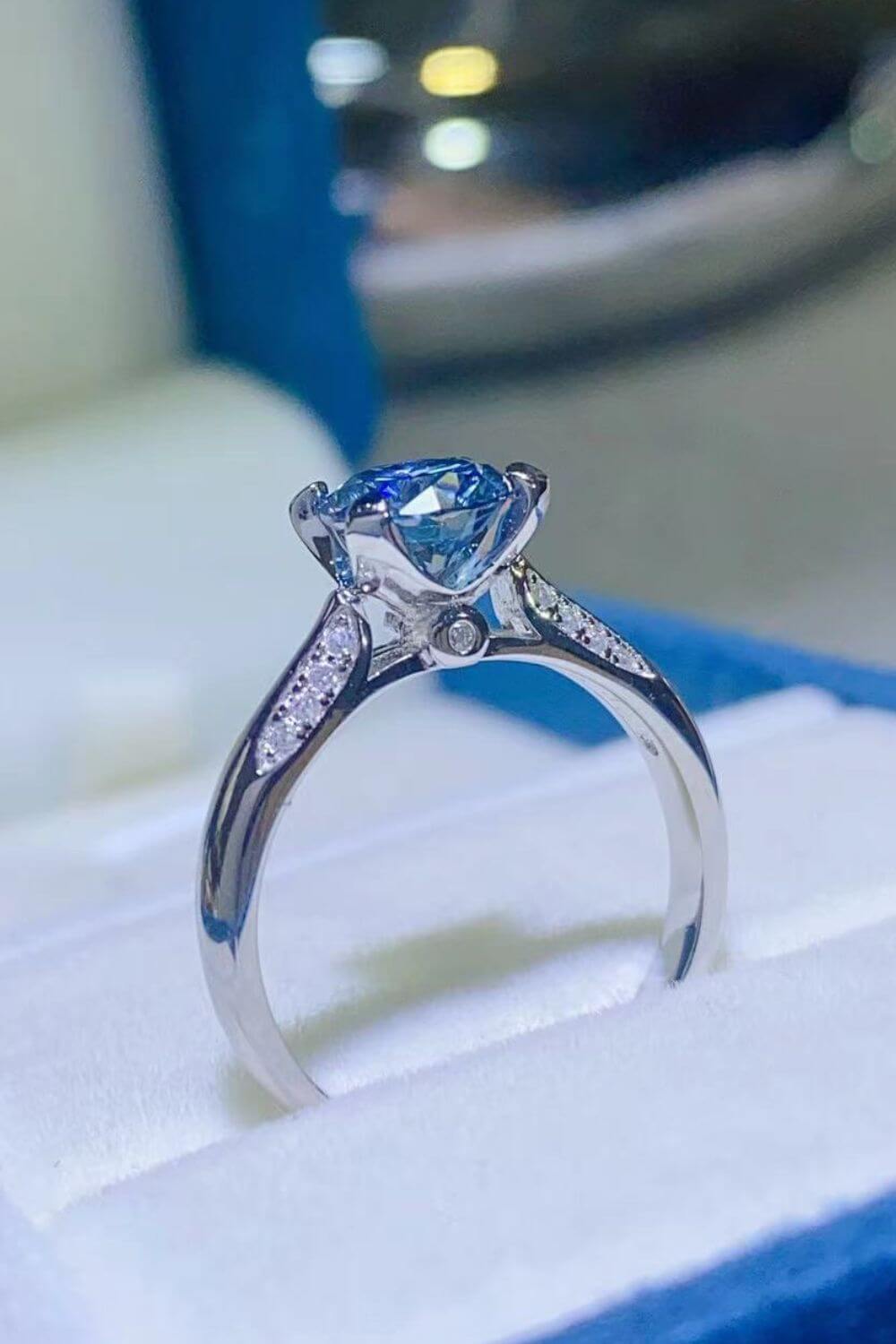 1 Carat Sky Blue Moissanite 4-Prong Ring