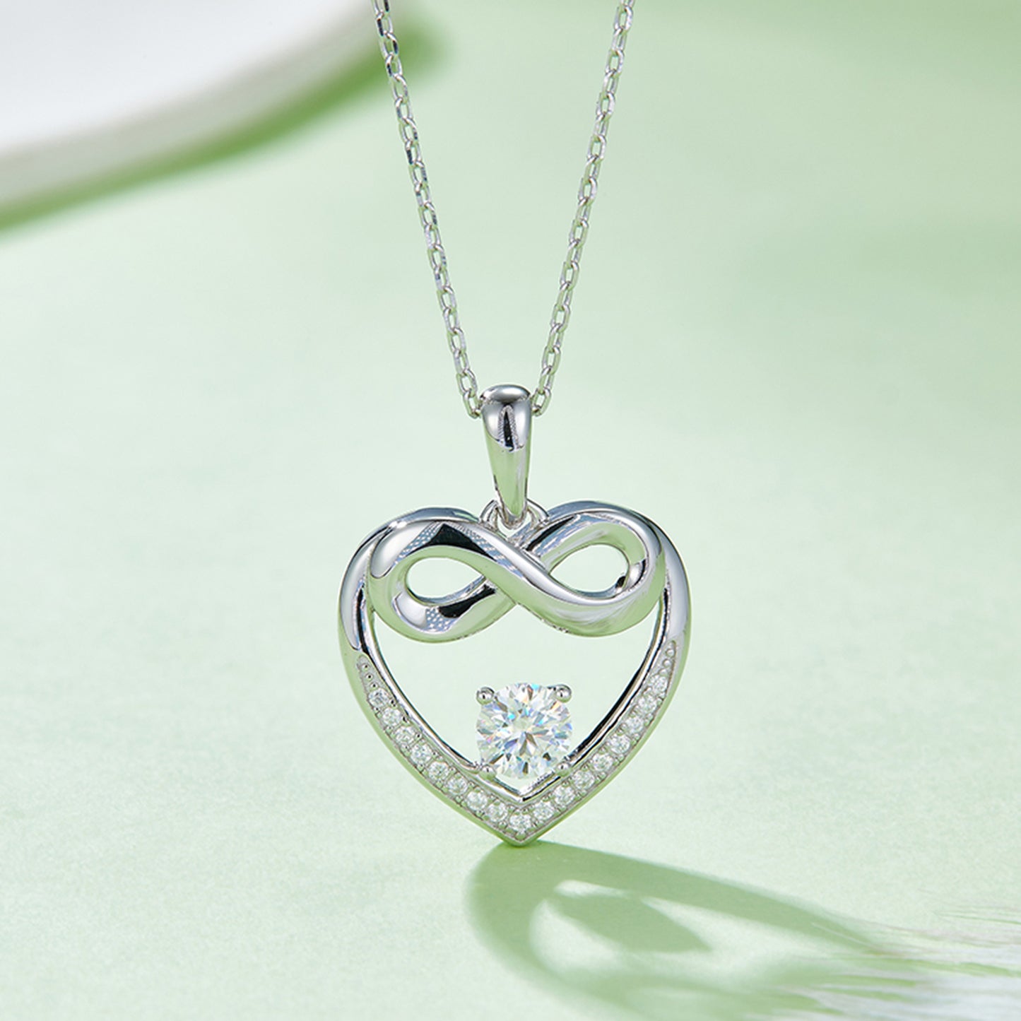 Moissanite 925 Sterling Silver Infinity Heart Necklace