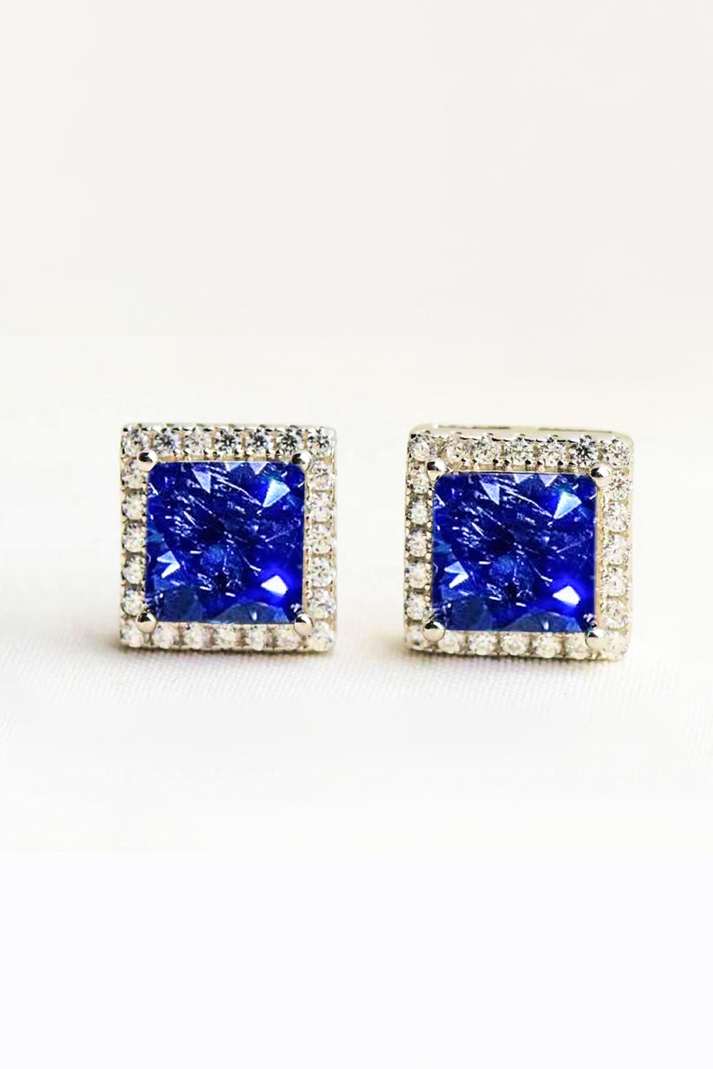 925 Sterling Silver 4 Carat Blue Moissanite Square Earrings