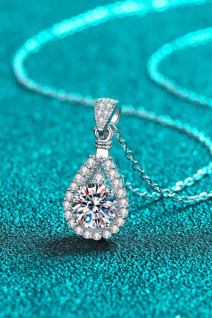 2 Carat Moissanite Teardrop Halo Pendant 925 Sterling Silver Necklace