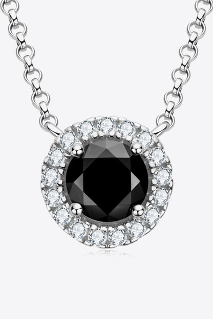 Two-Tone 1 Carat Black Moissanite Round Pendant Necklace