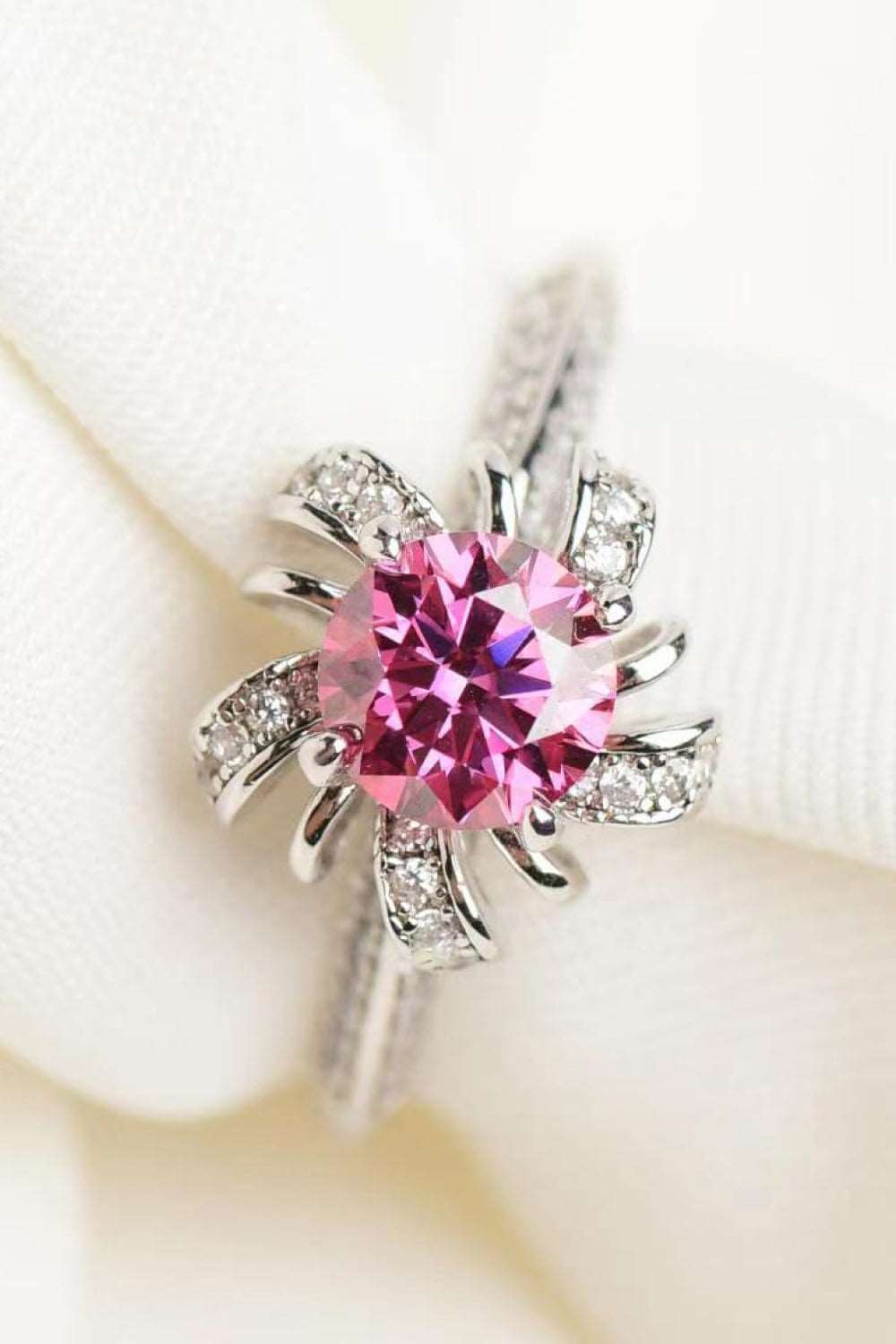 1 Carat Pink Moissanite Flower-Shaped Ring