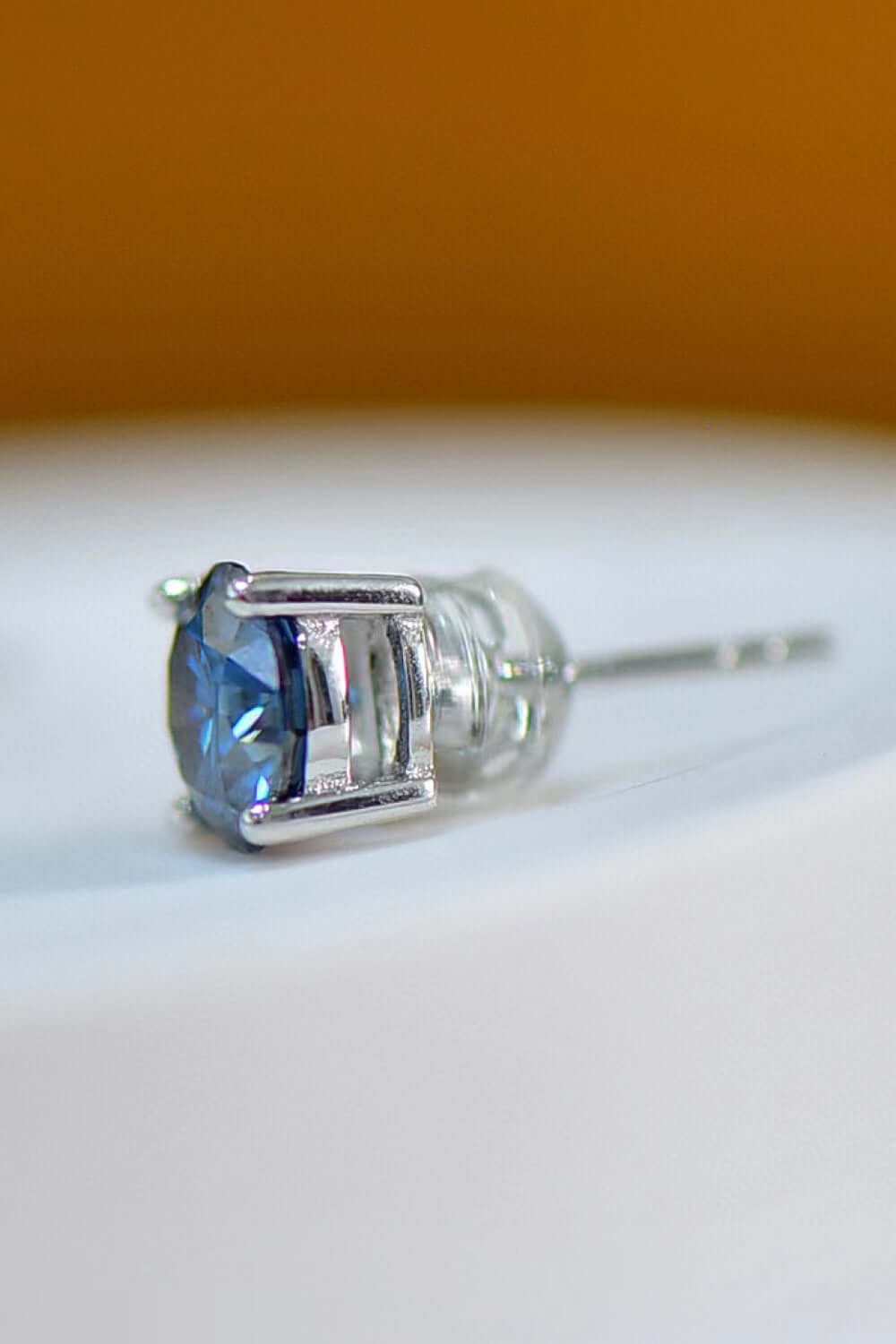 2 Carat Blue Moissanite Four-Prong Platinum-Plated Earrings