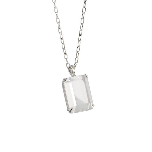 Square Golden Sandstone White Crystal 925 Sterling Silver Necklace