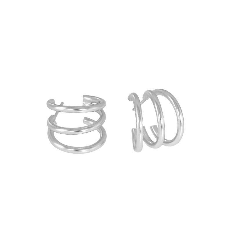 Triple Layer Lines 925 Sterling Silver Stud Earrings