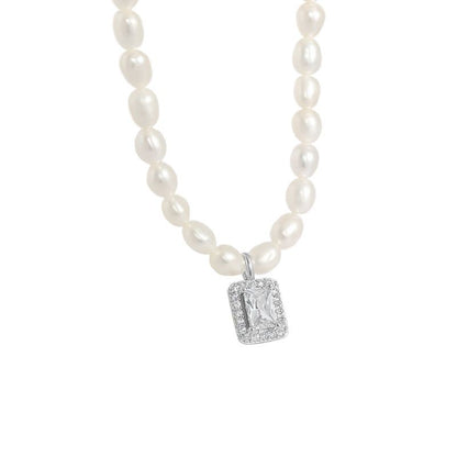 Pearl and CZ 925 Sterling Silver Necklace