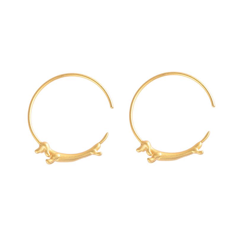 Gold Dachshund Dog Animal 925 Sterling Silver Hoop Earrings