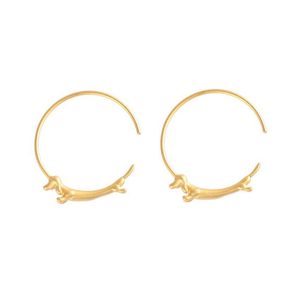 Gold Dachshund Dog Animal 925 Sterling Silver Hoop Earrings