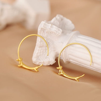 Gold Dachshund Dog Animal 925 Sterling Silver Hoop Earrings