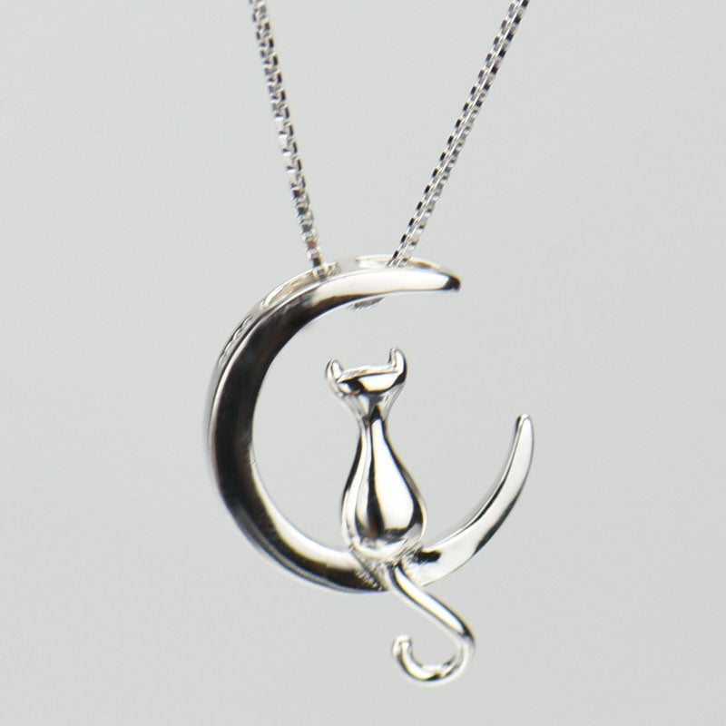 Moon Cat 925 Sterling Silver Necklace