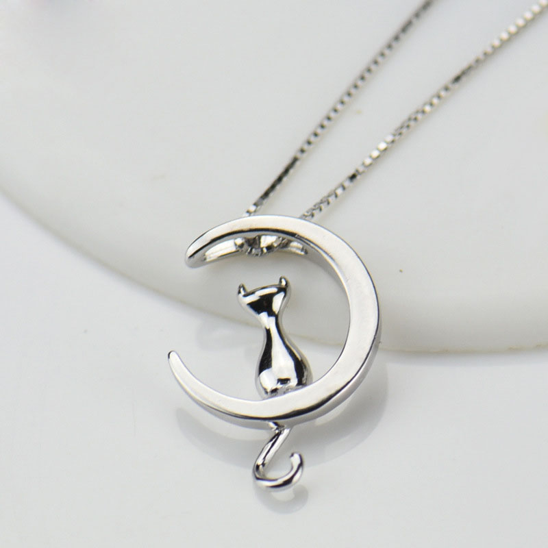 Moon Cat 925 Sterling Silver Necklace